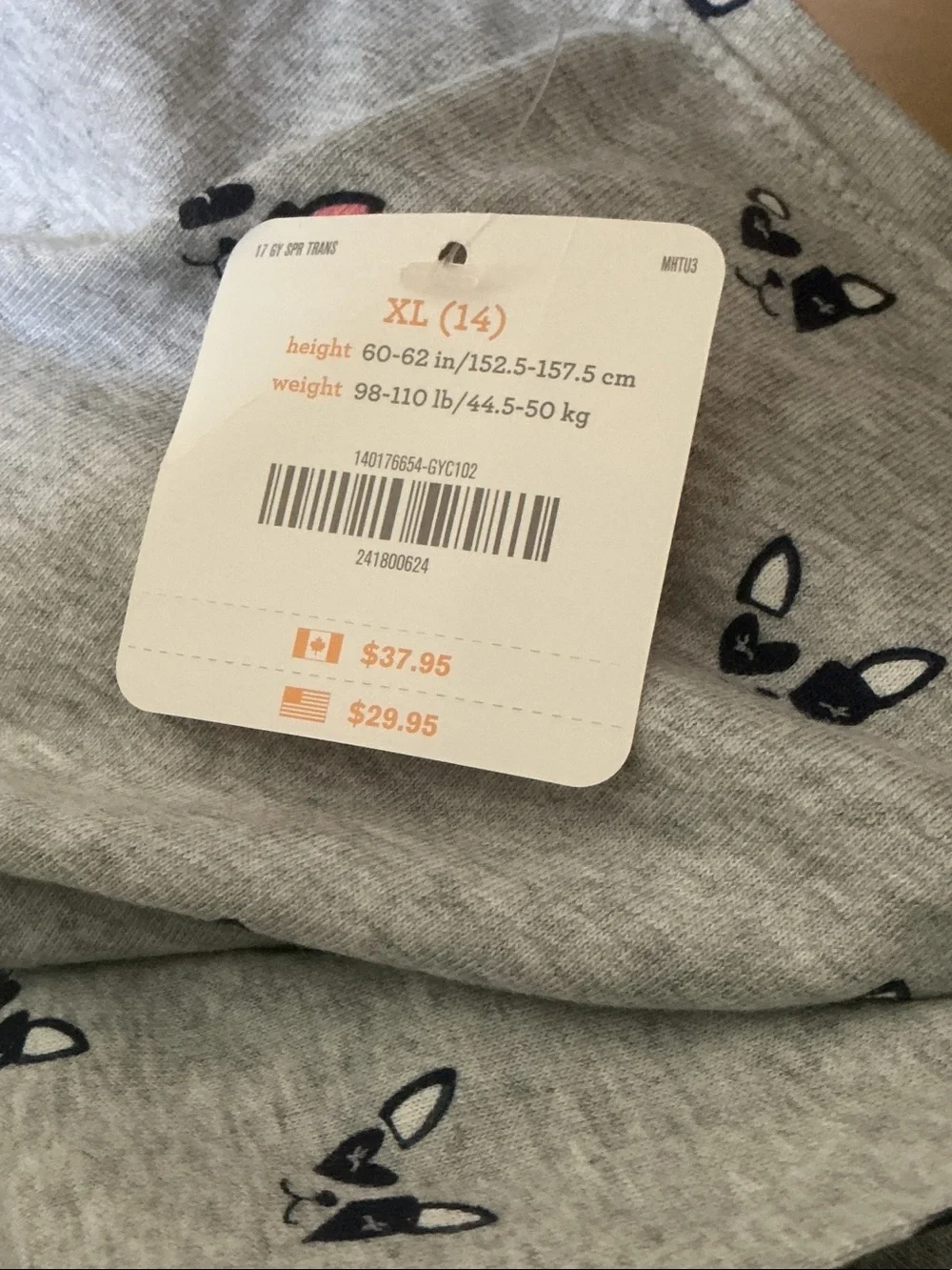 Gymboree Gray French Bulldog Face Tee / dress with Pink & Yellow Ear Accents